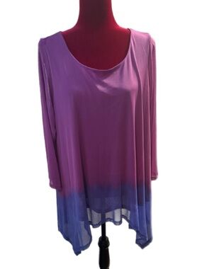 Pink to Blue Ombre Sheer High-Low Tunic